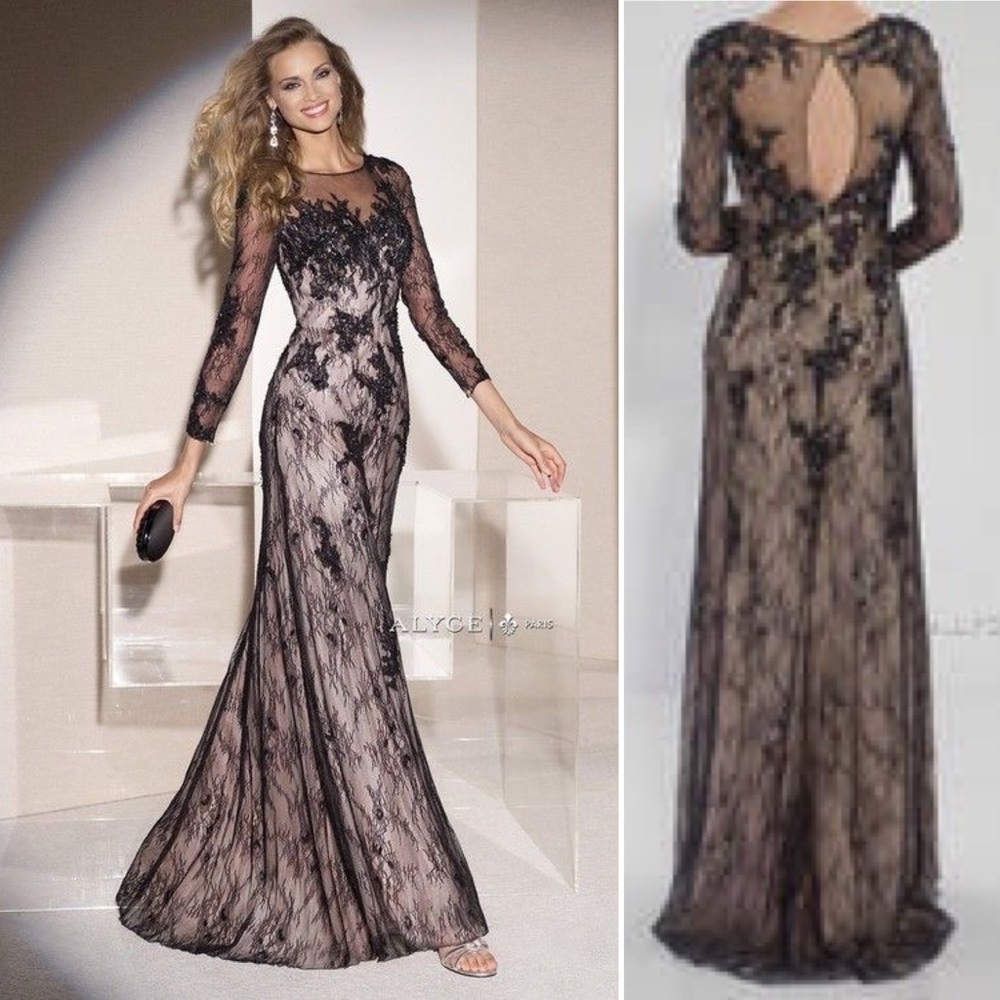 Alyce Paris Black Lace Prom Dress